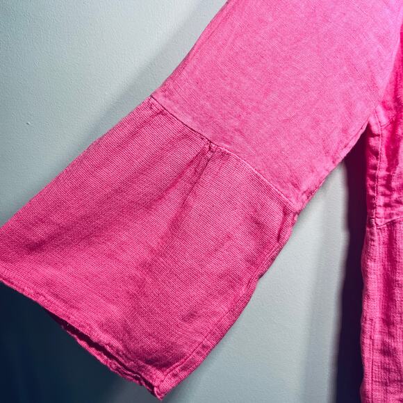 Splendid Iris Tunic Blouse Pink Linen Bell Sleeve Button Beachy Coastal S/M - Picture 3 of 6